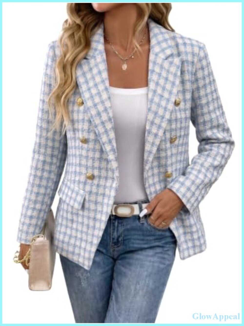 Tweed Plaid Blazer Double-Breasted Business Casual